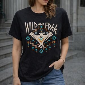 Hrt & Luv Wild and Free Black Graphic Tee Made In USA